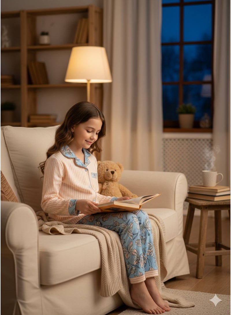 Joanna Girls Cotton Night Suit Set, Solid Plain Full Sleeve Top and Pajama, Soft Comfortable Kids Nightwear Sleepwear - Image 5